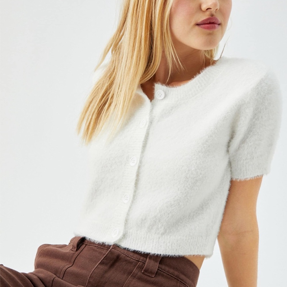 LA Hearts Short Sleeve Fuzzy Cardigan Top